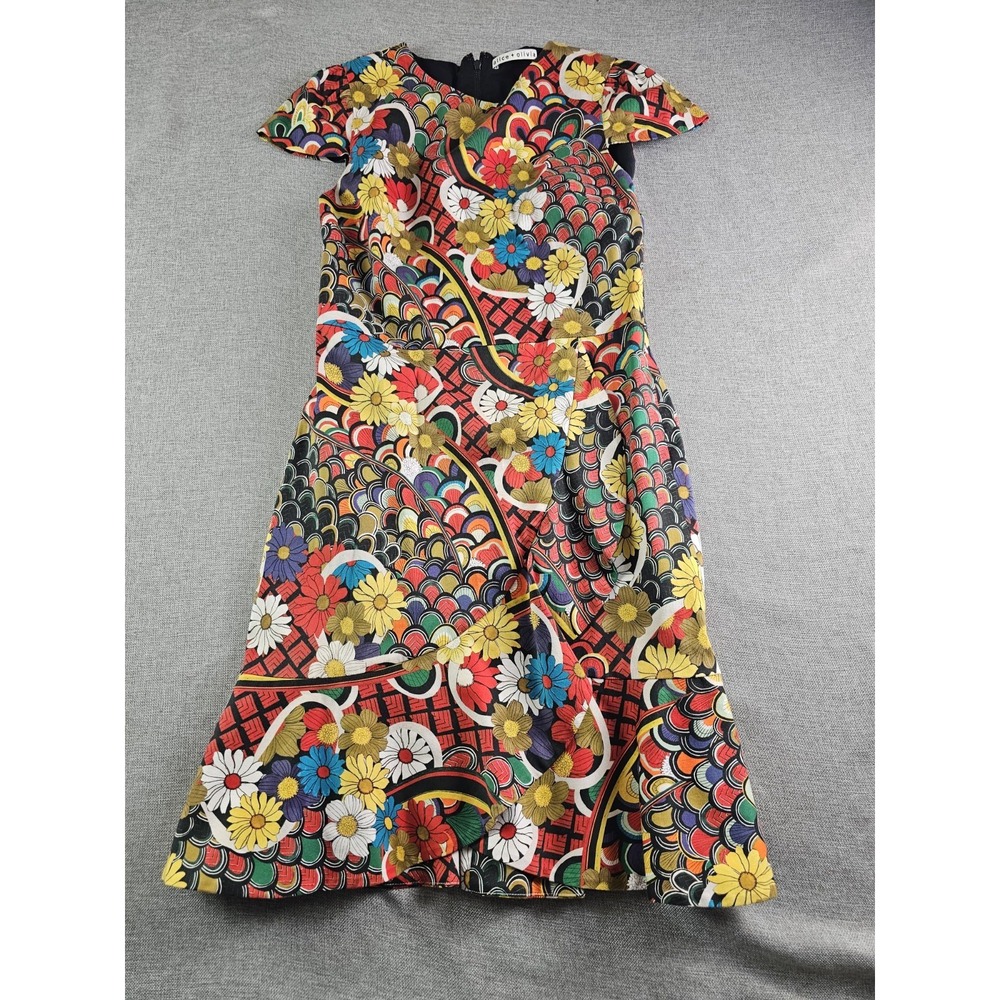 Alice + Olivia Kirby Floral Melody Cap Sleeve Ruffle Mini Dress Womens Xs